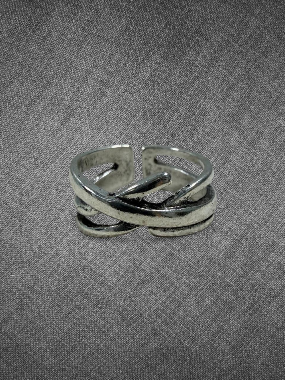 Vintage Style Silver Tone Criss Cross Adjustable Ring